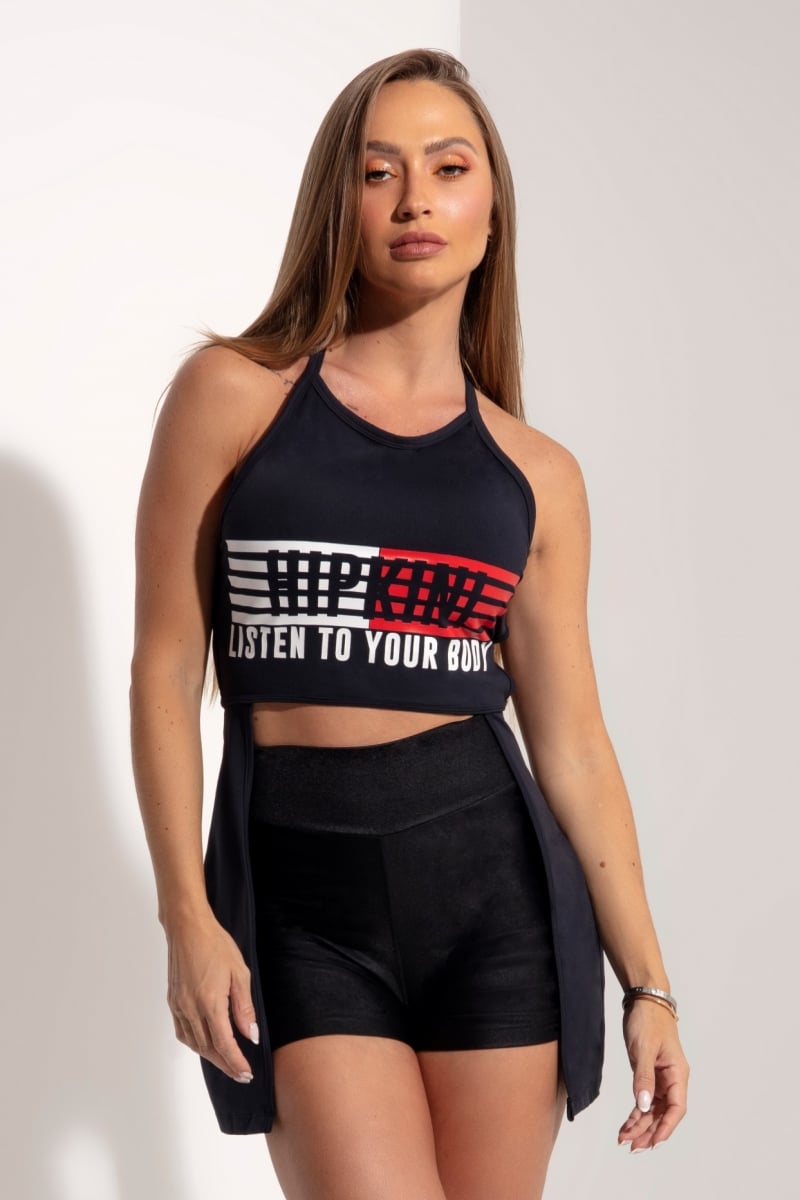 Hipkini - Large Sky Fitness Black T-Shirt with Back Straps - 3339121