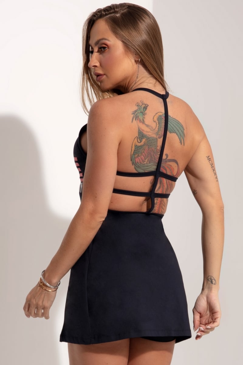 Hipkini - Large Sky Fitness Black T-Shirt with Back Straps - 3339121