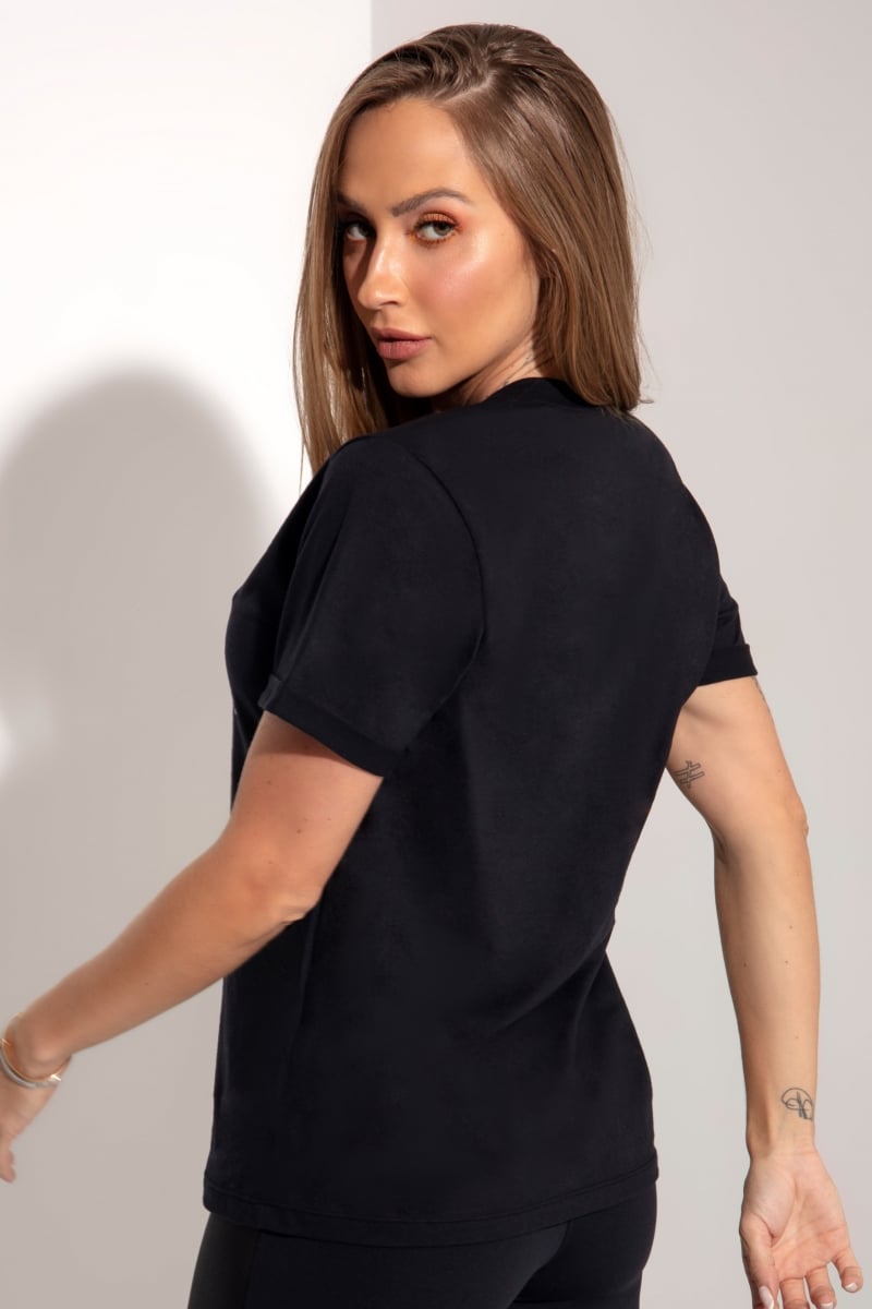 Hipkini - Black Sky Fitness Shirt with White Silk on Front - 3339151 Hipkini - Black Sky Fitness Shirt with White Silk on Front - 3339151