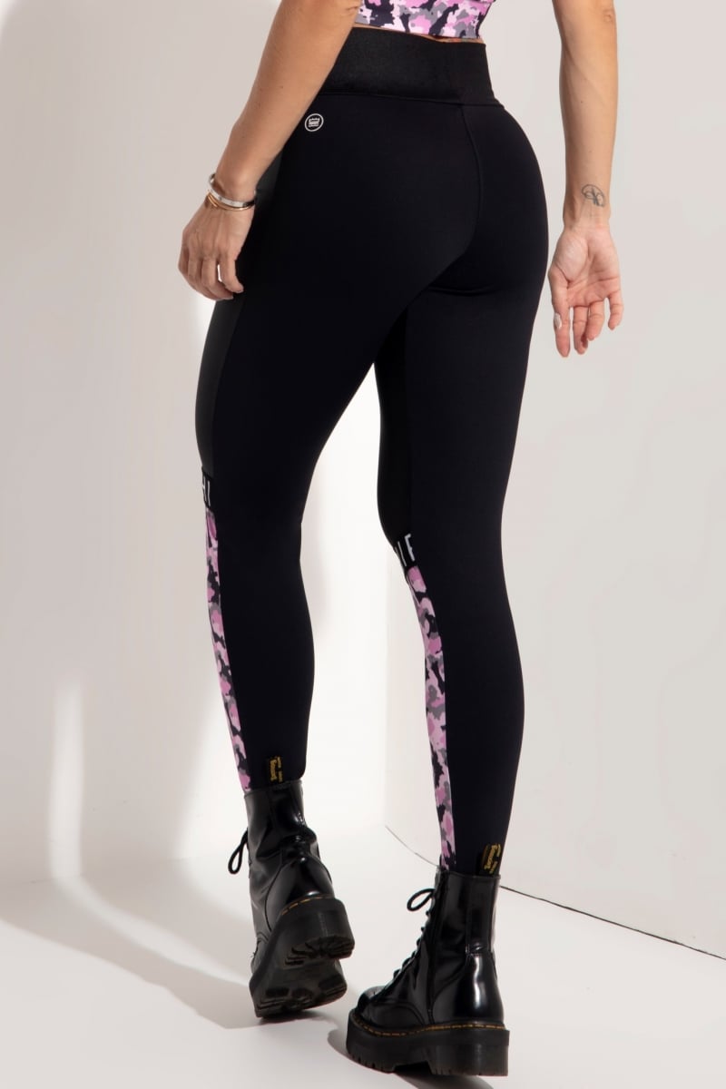 Hipkini - Black Sky Fitness Legging with Light Pink Military Print - 3339147