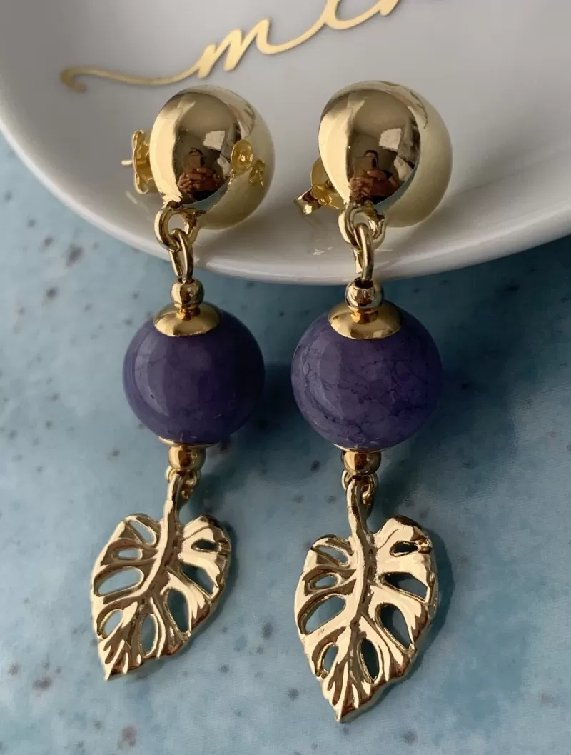 Mikabe - Earring Leaf Stone Lilac - MK706