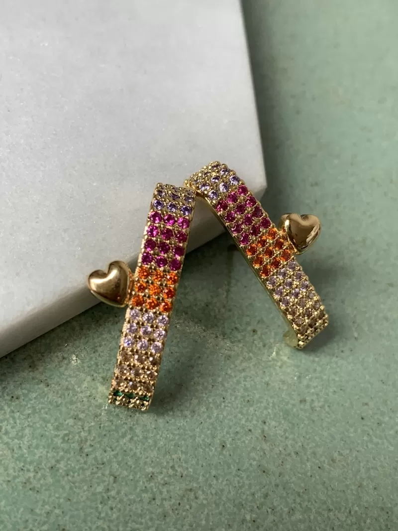 Mikabe - Heart Studded Ear Hook Earring - MK750