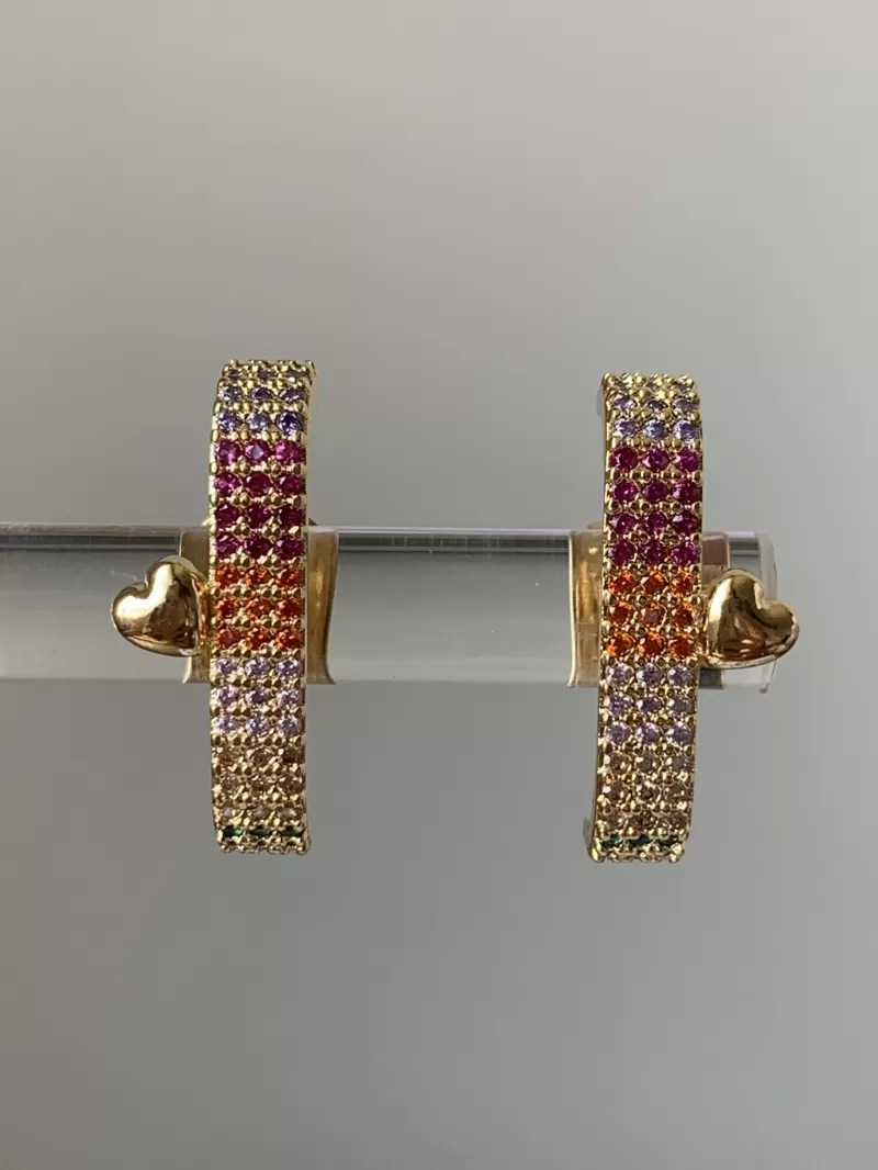 Mikabe - Heart Studded Ear Hook Earring - MK750