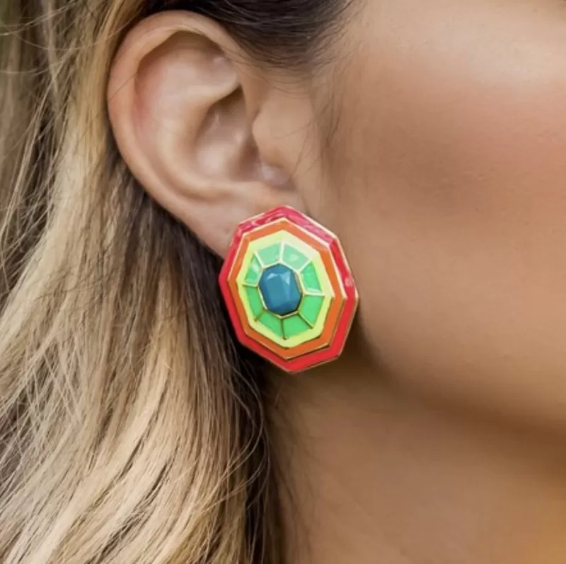 Mikabe - Enamelled Octagonal Earring I - MK824