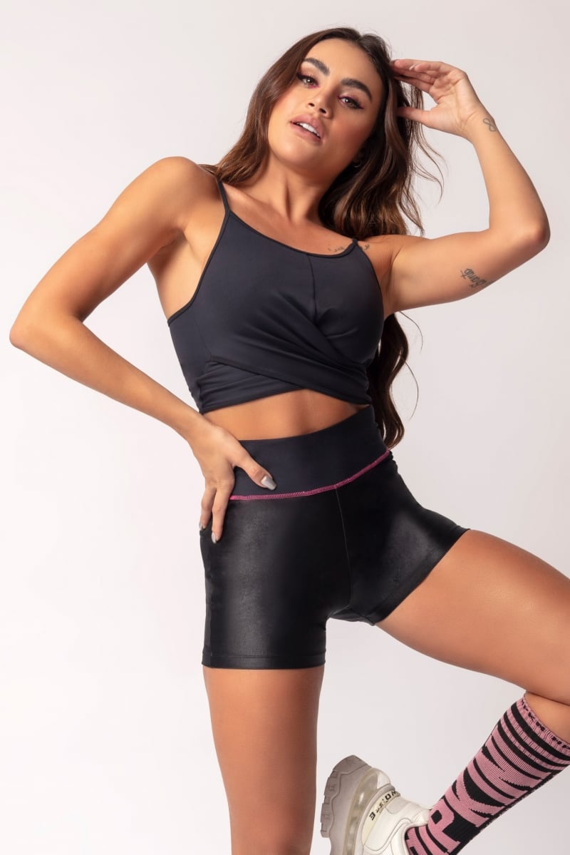 Hipkini - Love Fitness Black Top with Strap and Cross in Front - 3339188 Hipkini - Love Fitness Black Top with Strap and Cross in Front - 3339188