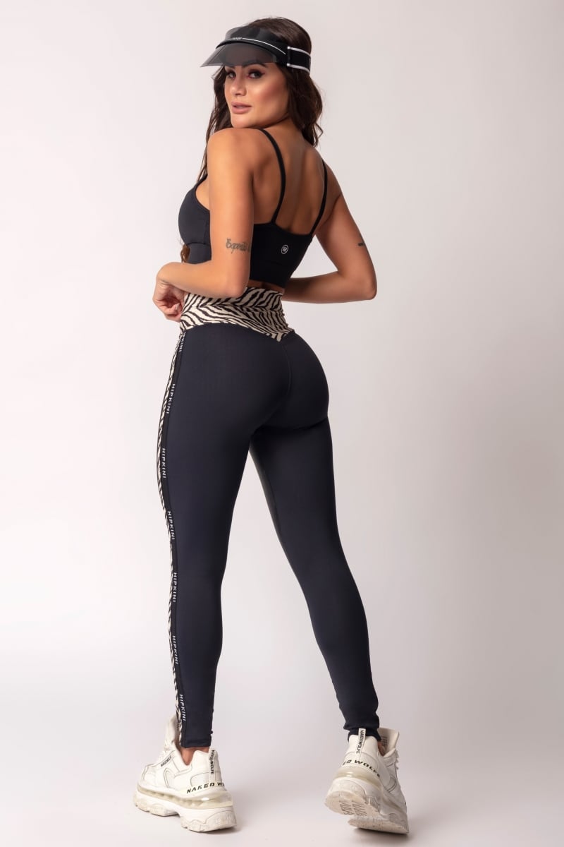 Hipkini - Love Fitness Black Leggings with Zebra Print on the Waistband - 3339213
