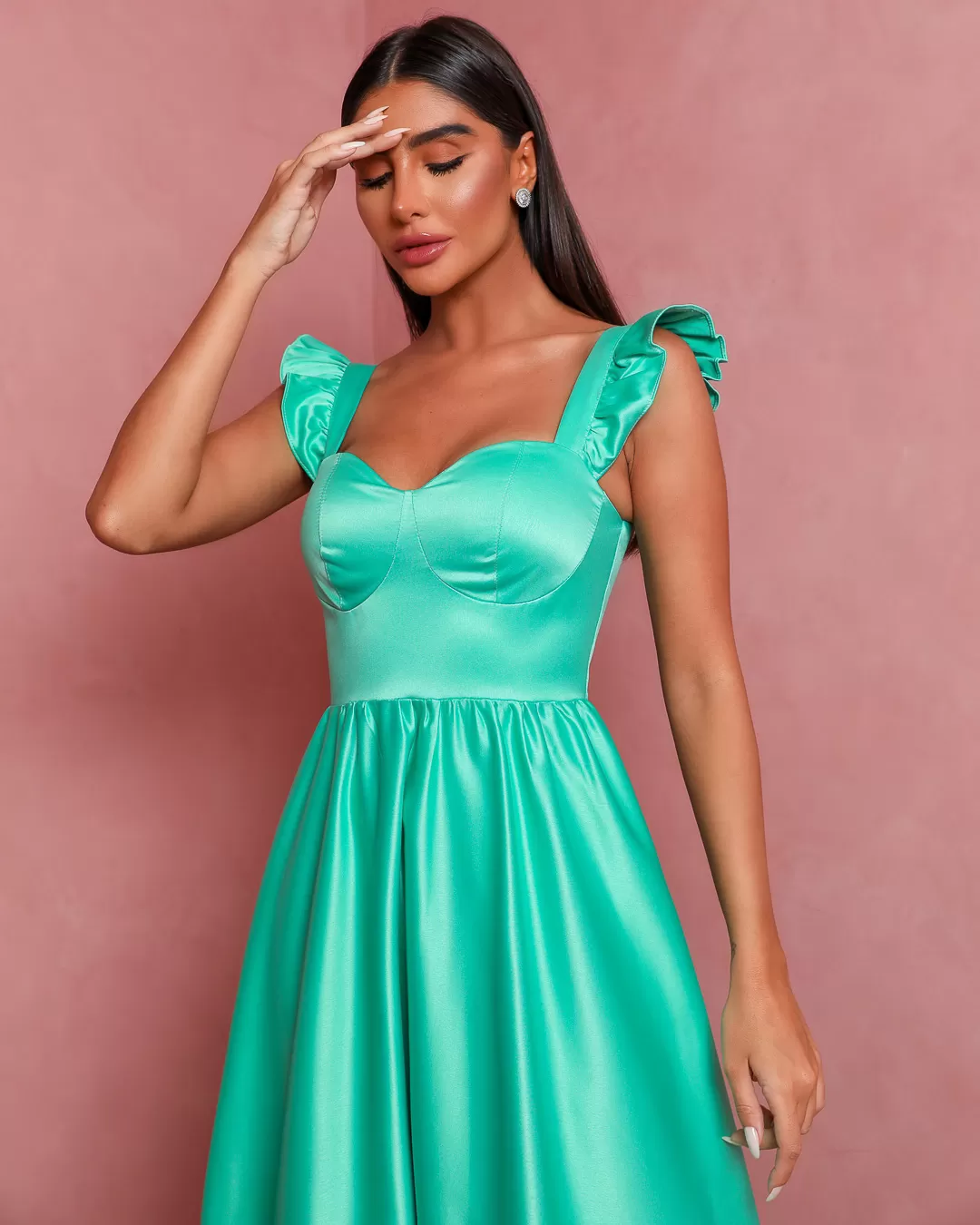 Dot Clothing - Dress Dot Clothing Long Satin Green Water - 1508VDEAG Dot Clothing - Dress Dot Clothing Long Satin Green Water - 1508VDEAG