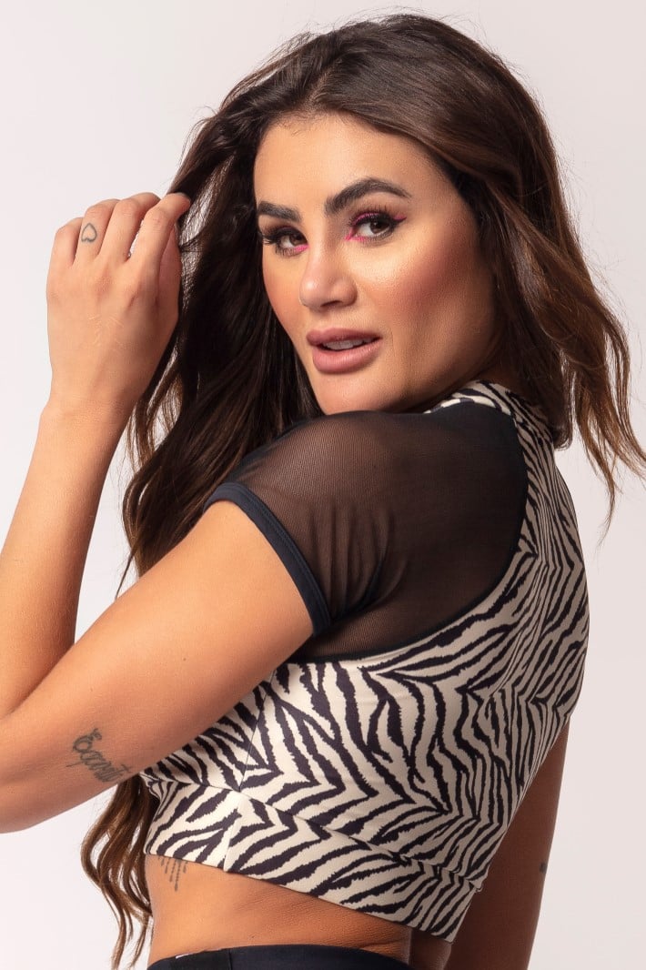 Hipkini - Top Love Fitness Zebra print with tulle on the sleeves - 3339212 Hipkini - Top Love Fitness Zebra print with tulle on the sleeves - 3339212