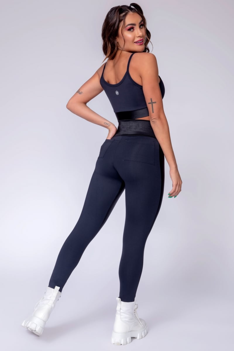 Hipkini - Black Aesthetic Fitness Leggings with Gathered Waistband - 3339265
