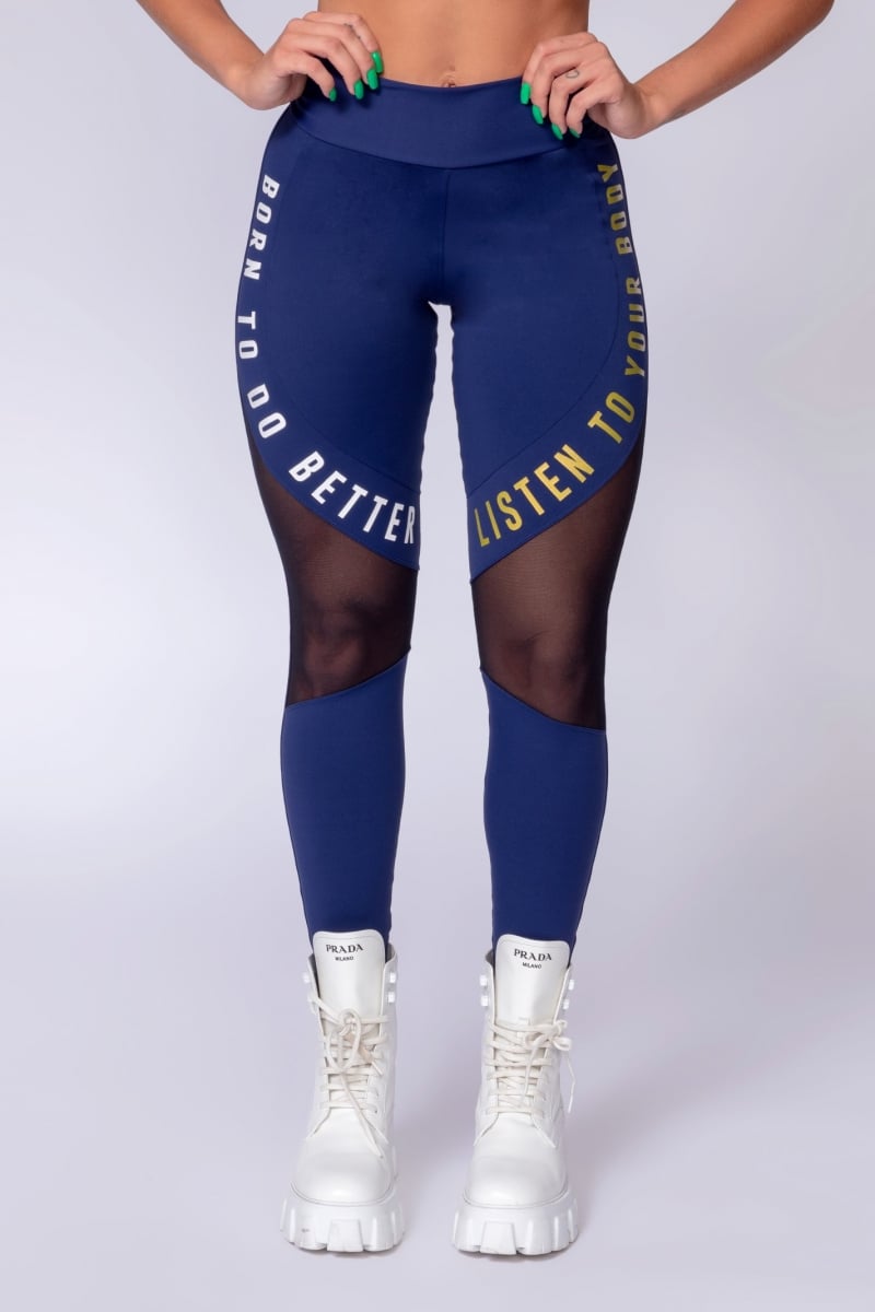 Hipkini - Aesthetic Fitness Leggings Navy Blue with tulle - 3339254