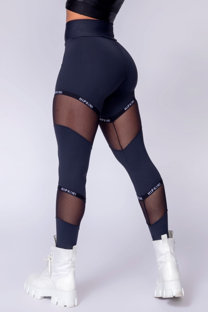 Hipkini - Aesthetic Fitness Black Leggings with Tulle Cutouts - 3339263