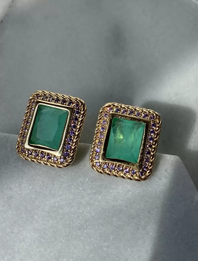 Mikabe - Square Fusion Earring Tourmaline/Lilac Set - MK905