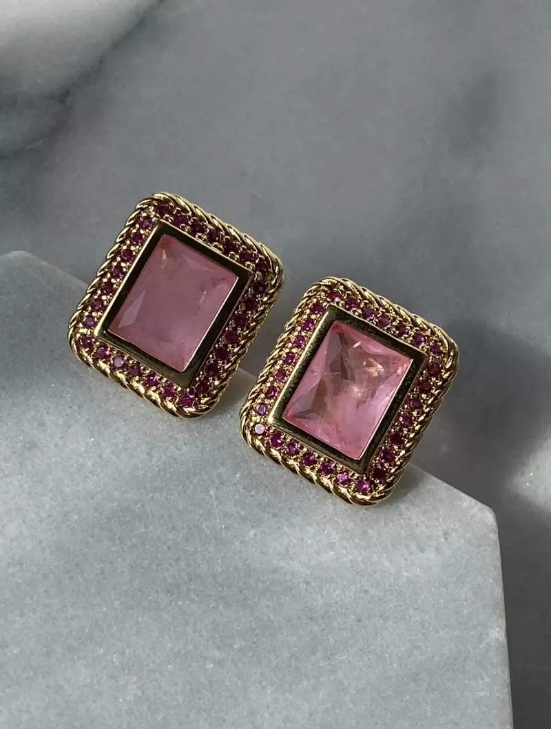 Mikabe - Square Earring Fusion Pink/Pink Set - MK906
