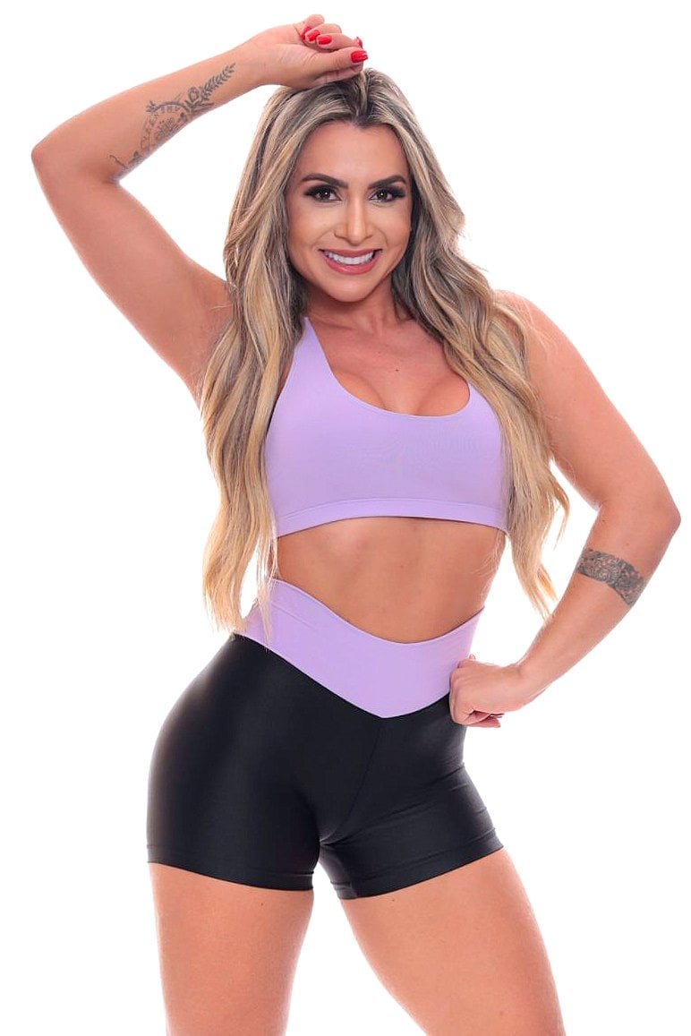 Garotafit - Milan Black Cos Lilac Shorts - SH495APL