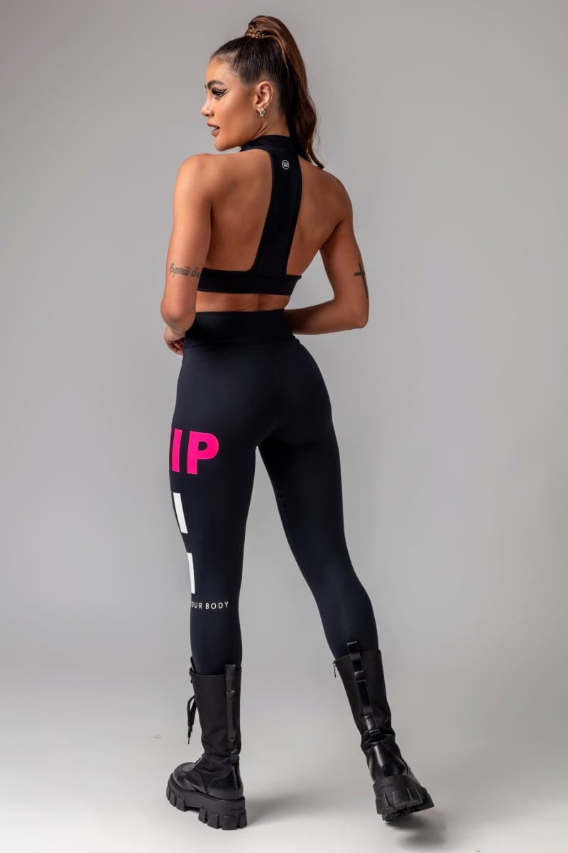 Hipkini - Obsessed Fitness Black Leggings with Silk on the Side - 3339329