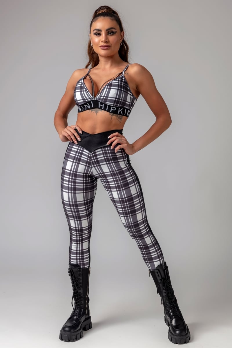 Hipkini - Obsessed Fitness Black Leggings with Plaid Print - 3339319