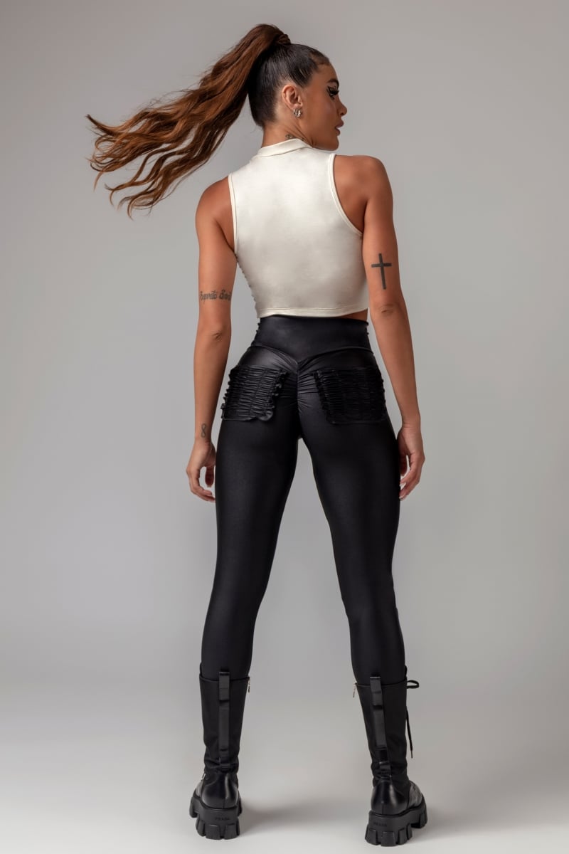 Hipkini - Obsessed Fitness Black Flat Leggings with Folded Butt Pocket - 3339324