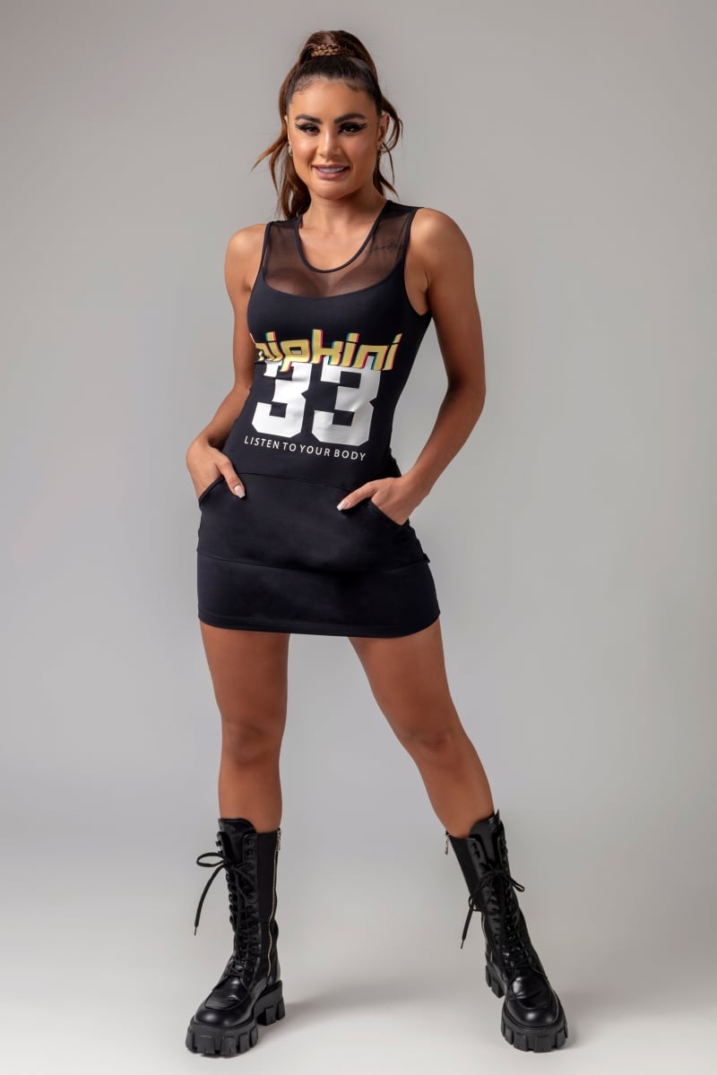 Hipkini - Large Obsessed Fitness Black T-Shirt with tulle at the Neckline - 3339322