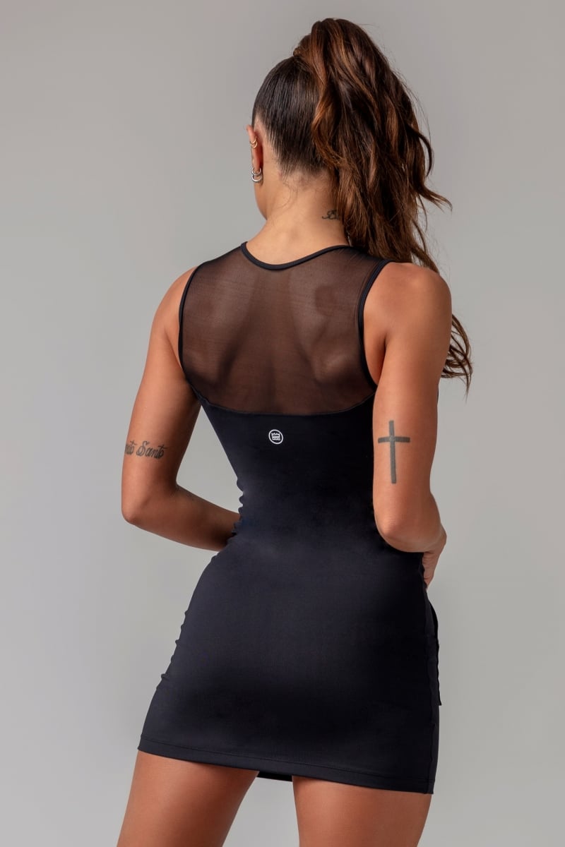 Hipkini - Large Obsessed Fitness Black T-Shirt with tulle at the Neckline - 3339322