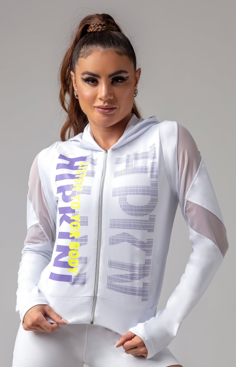 Hipkini - Obsessed Fitness White Coat with Lilac Silk and Hood - 3339302