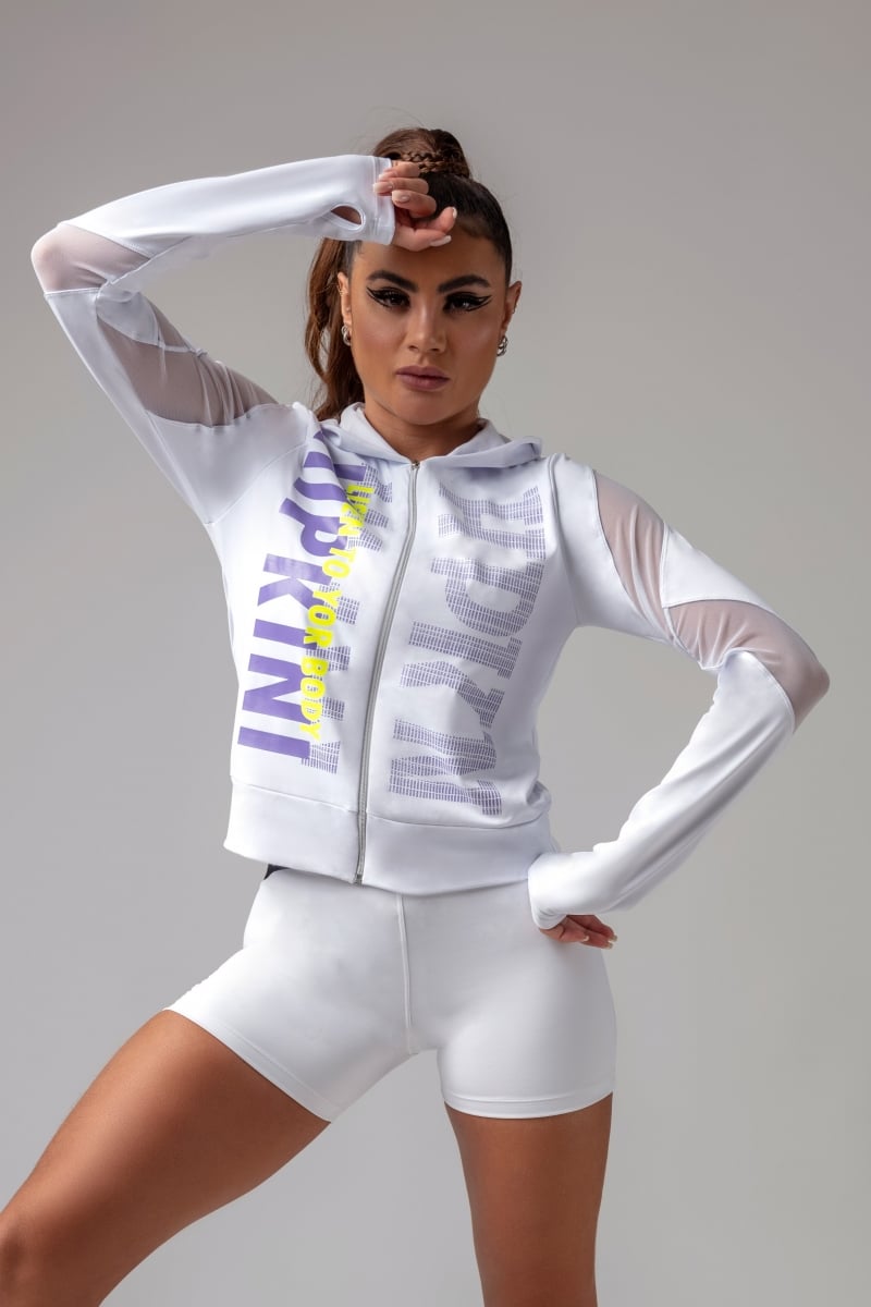 Hipkini - Obsessed Fitness White Coat with Lilac Silk and Hood - 3339302 Hipkini - Obsessed Fitness White Coat with Lilac Silk and Hood - 3339302