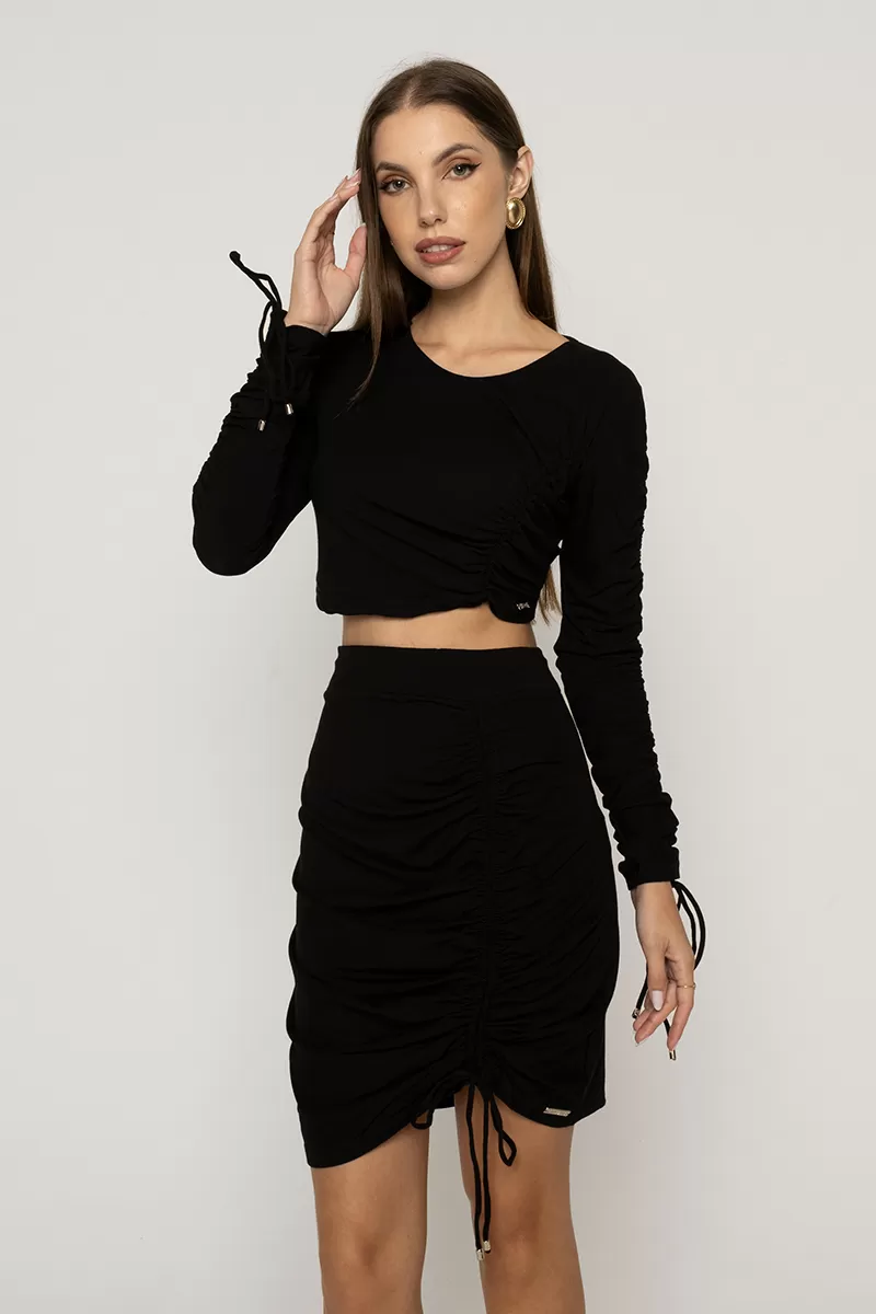 Limone - Fitness Set Top and Pants Limone Draped Long Sleeve Black - 08-845PRE Limone - Fitness Set Top and Pants Limone Draped Long Sleeve Black - 08-845PRE