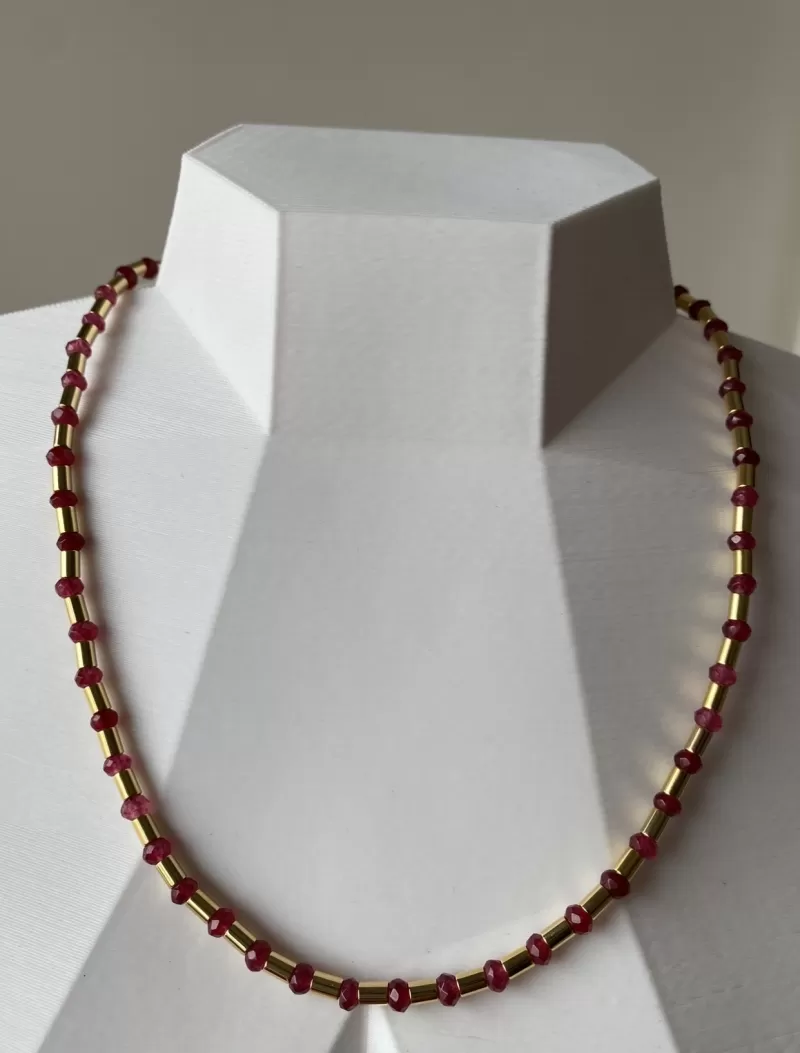 Mikabe - Necklace Canutilo and Rondel Jade Wine - Mk951