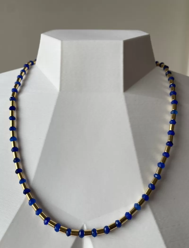 Mikabe - Necklace Canutilo and Rondel Jade Royal Blue - Mk952
