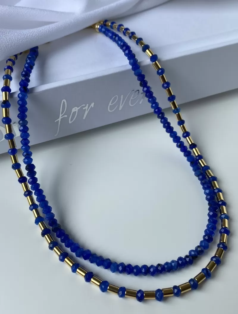 Mikabe - Necklace Canutilo and Rondel Jade Royal Blue - Mk952 Mikabe - Necklace Canutilo and Rondel Jade Royal Blue - Mk952
