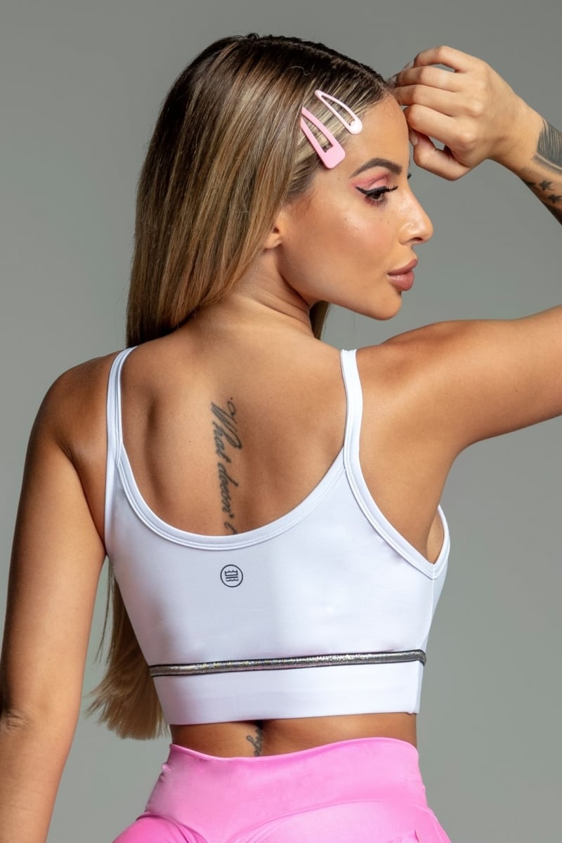 Hipkini - White Glamor Fitness Top With Glitter Bias - 3339332 Hipkini - White Glamor Fitness Top With Glitter Bias - 3339332