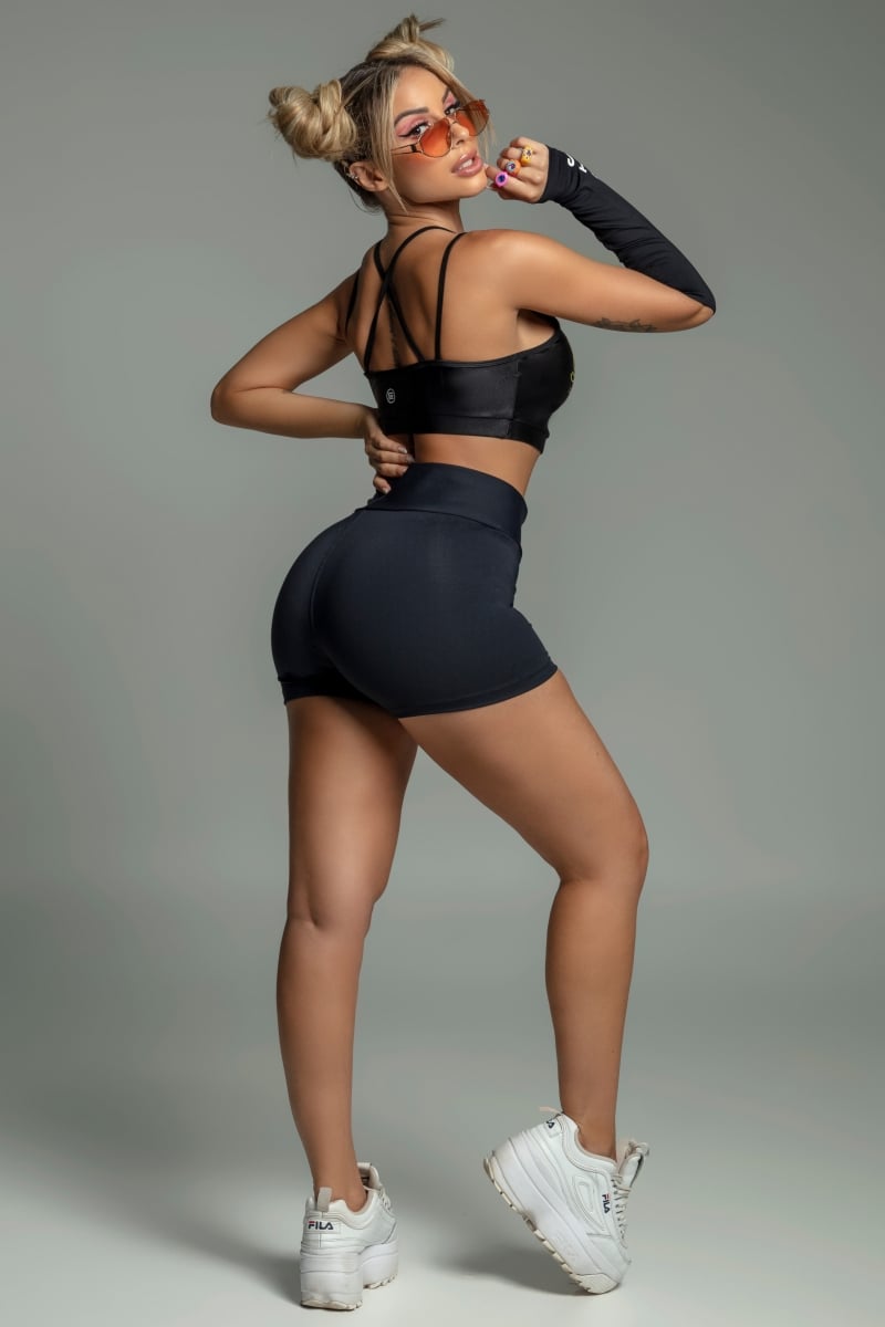 Hipkini - Black Glamor Fitness Shorts with Silk on the Side - 3339369 Hipkini - Black Glamor Fitness Shorts with Silk on the Side - 3339369