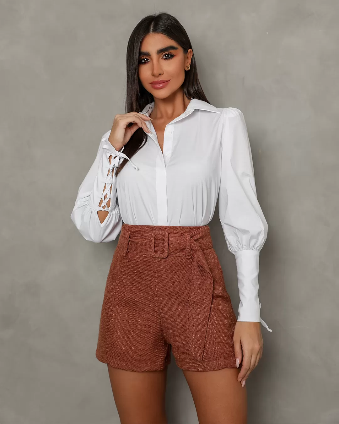 Dot Clothing - High Waist Dot Clothing Shorts Brown - 1607MARR Dot Clothing - High Waist Dot Clothing Shorts Brown - 1607MARR