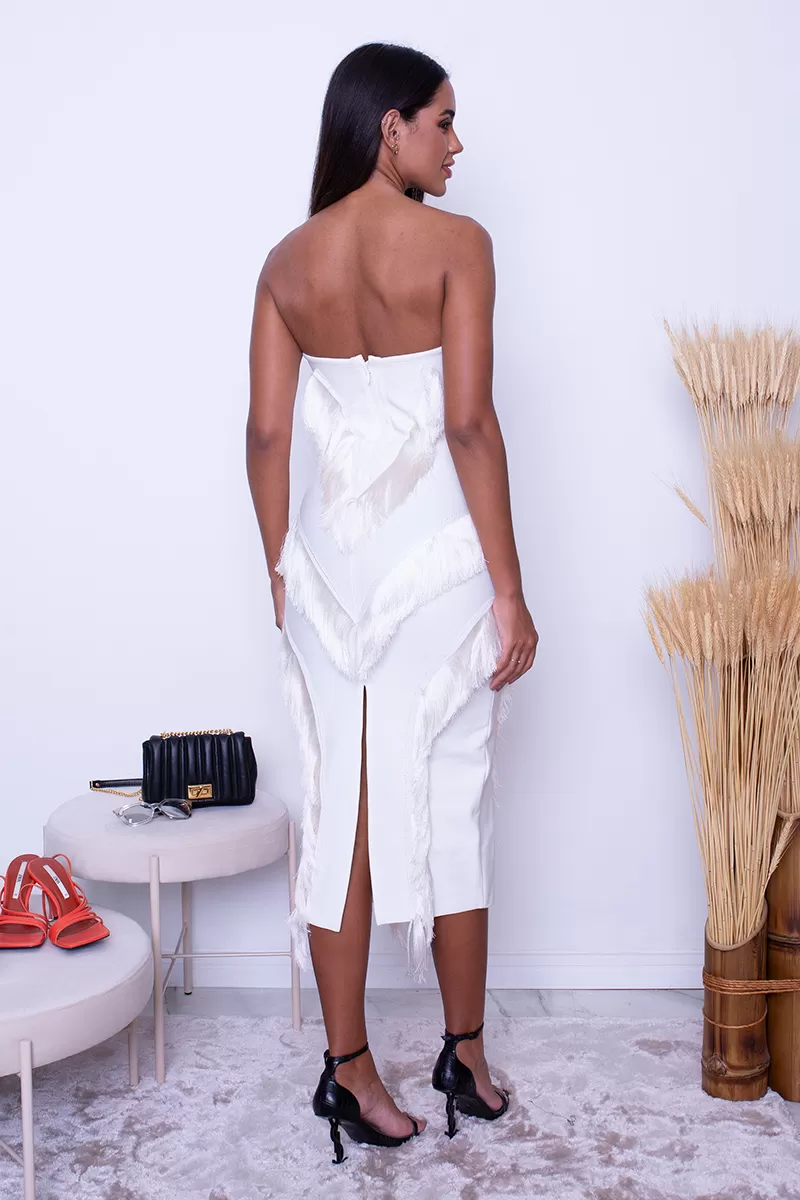Miss Misses - Dress Miss Misses Tube Hope It Falls Off White with Fringe - 7006OFF Miss Misses - Dress Miss Misses Tube Hope It Falls Off White with Fringe - 7006OFF