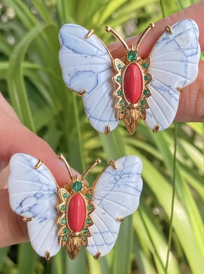 Mikabe - Butterfly Earring Howlite Stone - MK1032