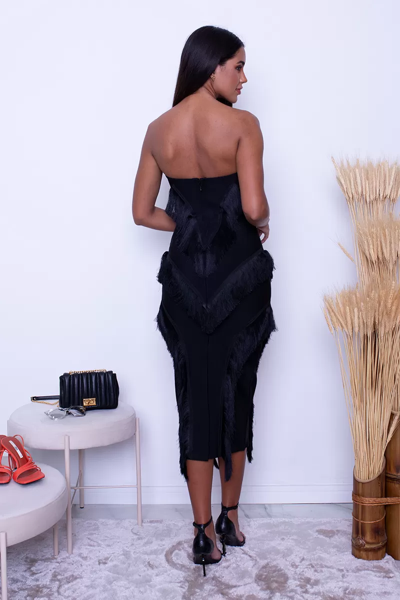 Miss Misses - Dress Miss Misses Tube Hope It Goes Black with Fringe - 7006PRET Miss Misses - Dress Miss Misses Tube Hope It Goes Black with Fringe - 7006PRET