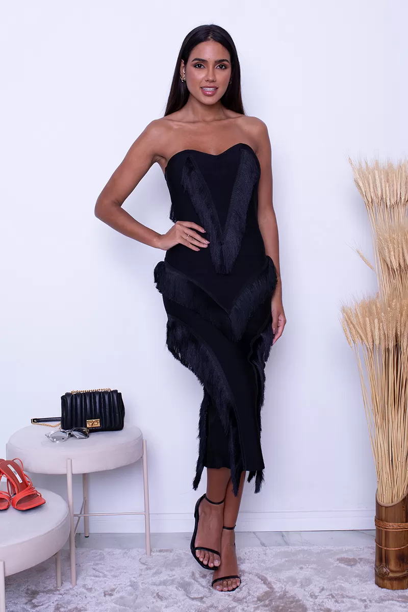 Miss Misses - Dress Miss Misses Tube Hope It Goes Black with Fringe - 7006PRET Miss Misses - Dress Miss Misses Tube Hope It Goes Black with Fringe - 7006PRET