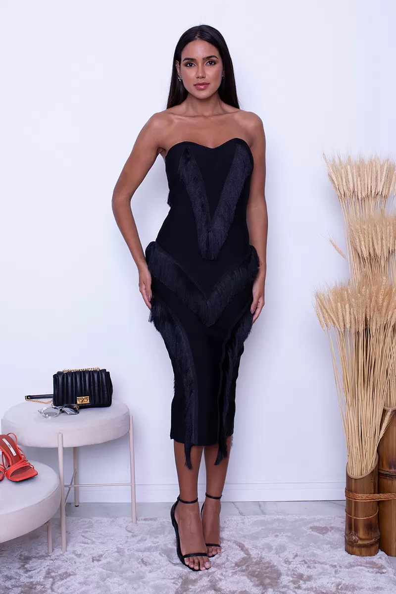 Miss Misses - Dress Miss Misses Tube Hope It Goes Black with Fringe - 7006PRET