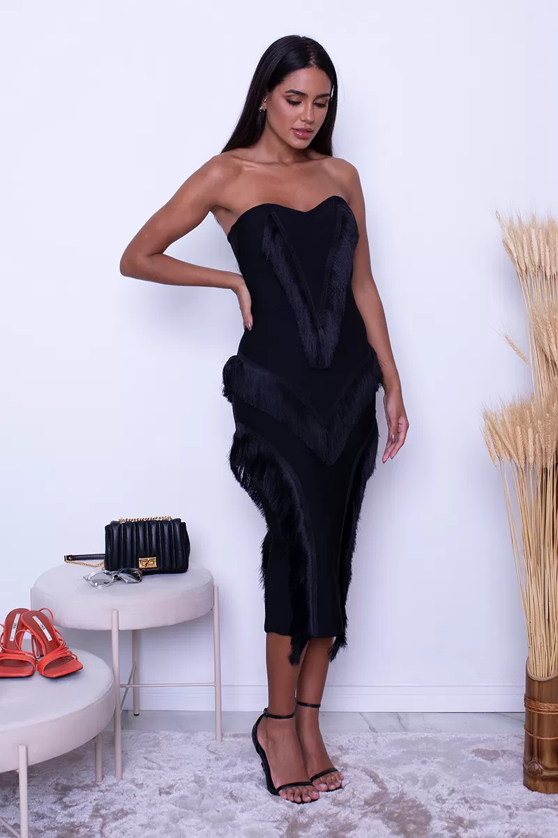 Miss Misses - Dress Miss Misses Tube Hope It Goes Black with Fringe - 7006PRET Miss Misses - Dress Miss Misses Tube Hope It Goes Black with Fringe - 7006PRET