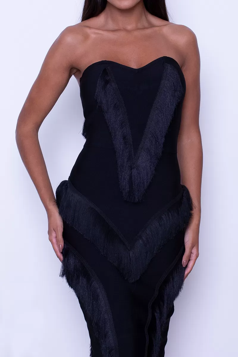 Miss Misses - Dress Miss Misses Tube Hope It Goes Black with Fringe - 7006PRET Miss Misses - Dress Miss Misses Tube Hope It Goes Black with Fringe - 7006PRET