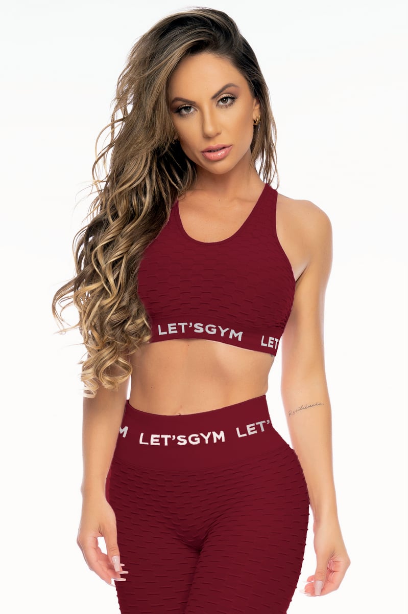 Lets Gym - Red Brocade Seamless Top - 1256FVM