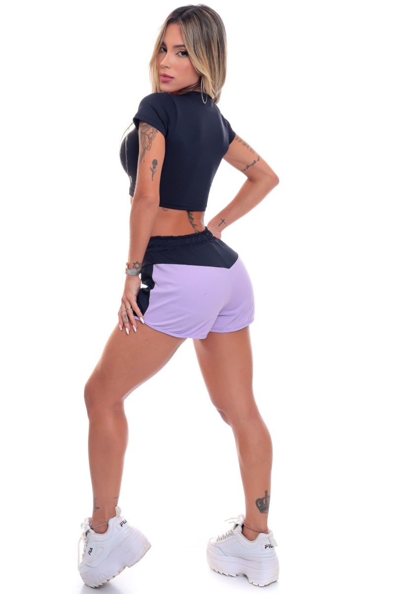 Garotafit - Fitness Set Top and Pants Lyon Black and Purple - SCJ44A