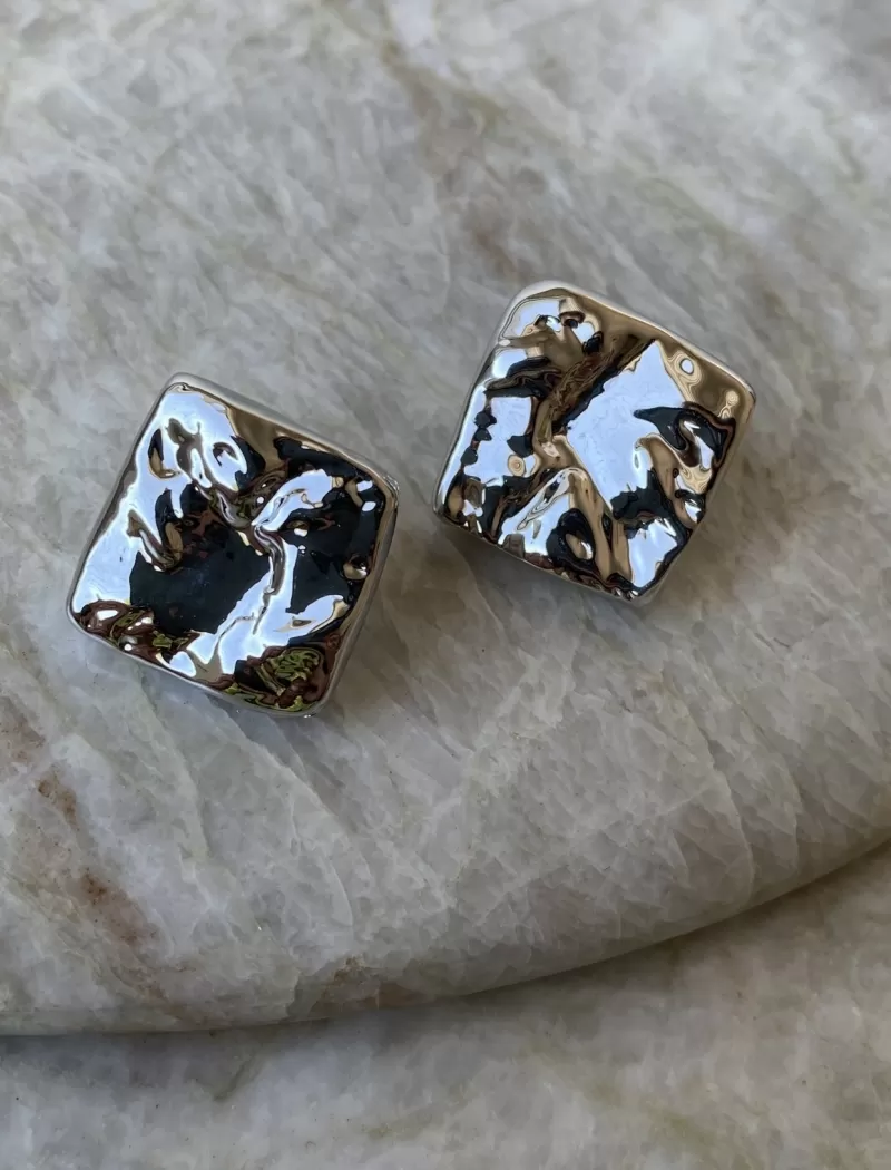 Mikabe - Earring Losango Organic Rhodium White - MK1085