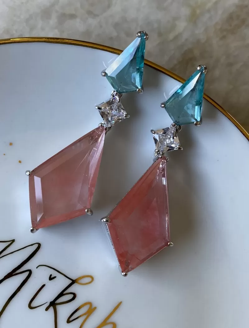 Mikabe - Blue and Coral Geometric Earring - MK1142