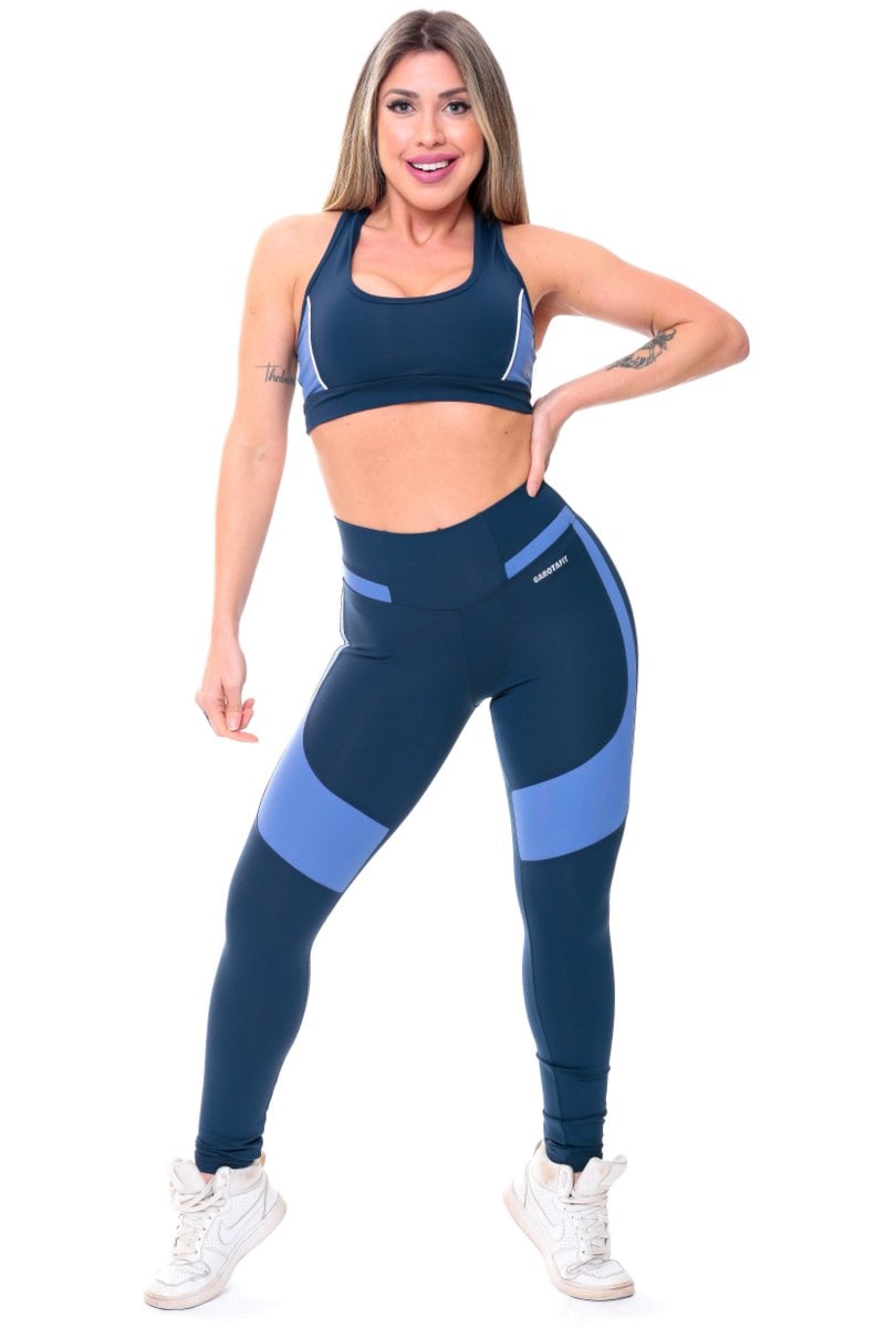 Garotafit - Fitness Set Top and Pants Brunei Navy Blue - FCS221L