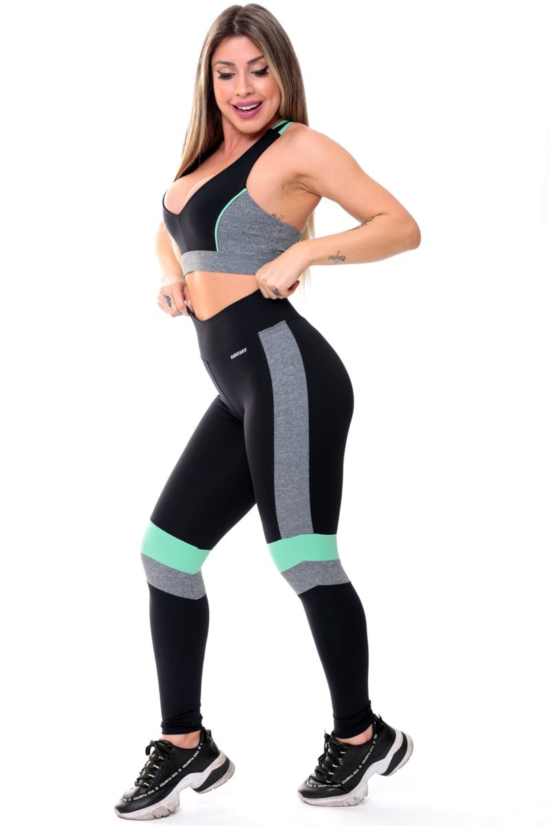 Garotafit - Fitness Set Top and Pants Dakar Black - FCS219A