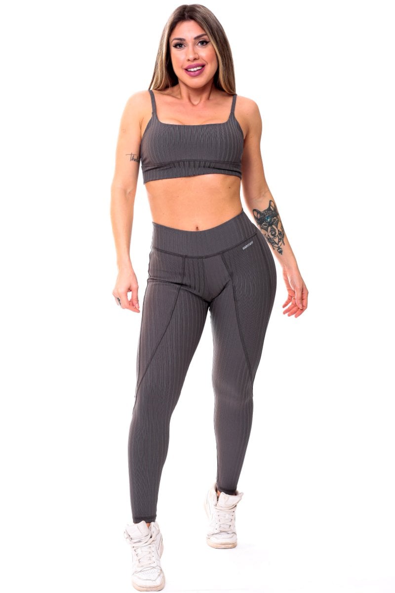 Garotafit - Fitness Set Top and Pants Timbu Gray - FCS228CE