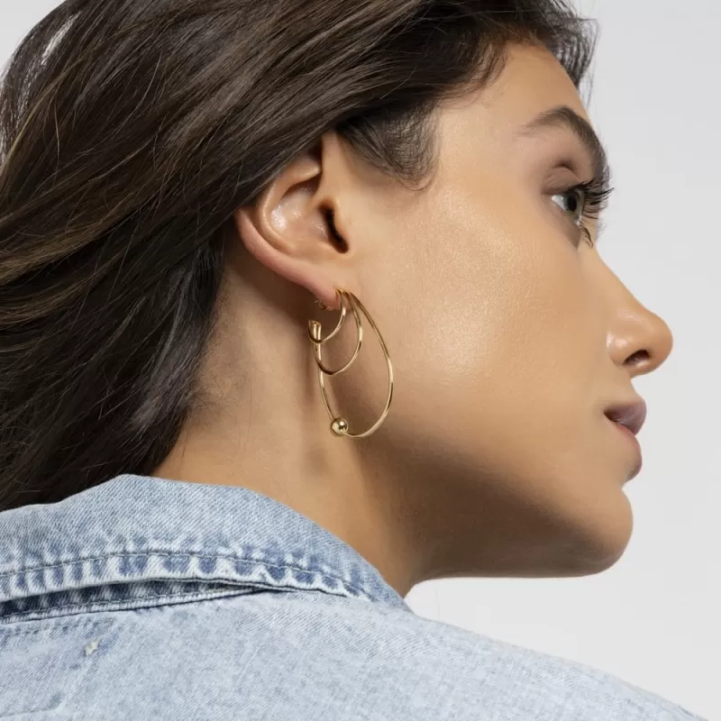 Mikabe - Earring Socks Triple Ball Hoop - MK1152