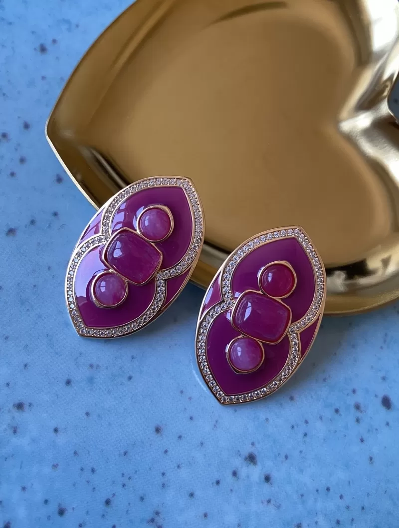 Mikabe - Marsala Enamelled Earring with Zirconia - MK1181