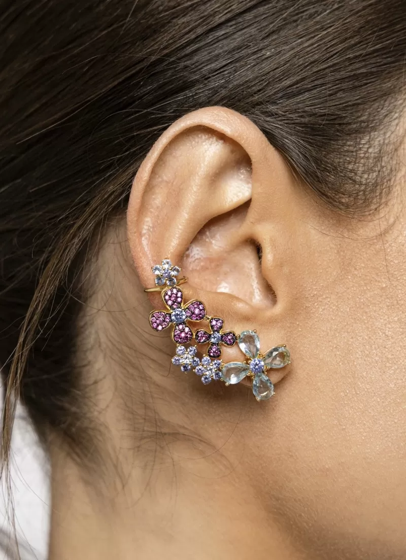 Mikabe - Earring Ear Cuff Garden Marsala and Blue Crystals - MK1184 Mikabe - Earring Ear Cuff Garden Marsala and Blue Crystals - MK1184