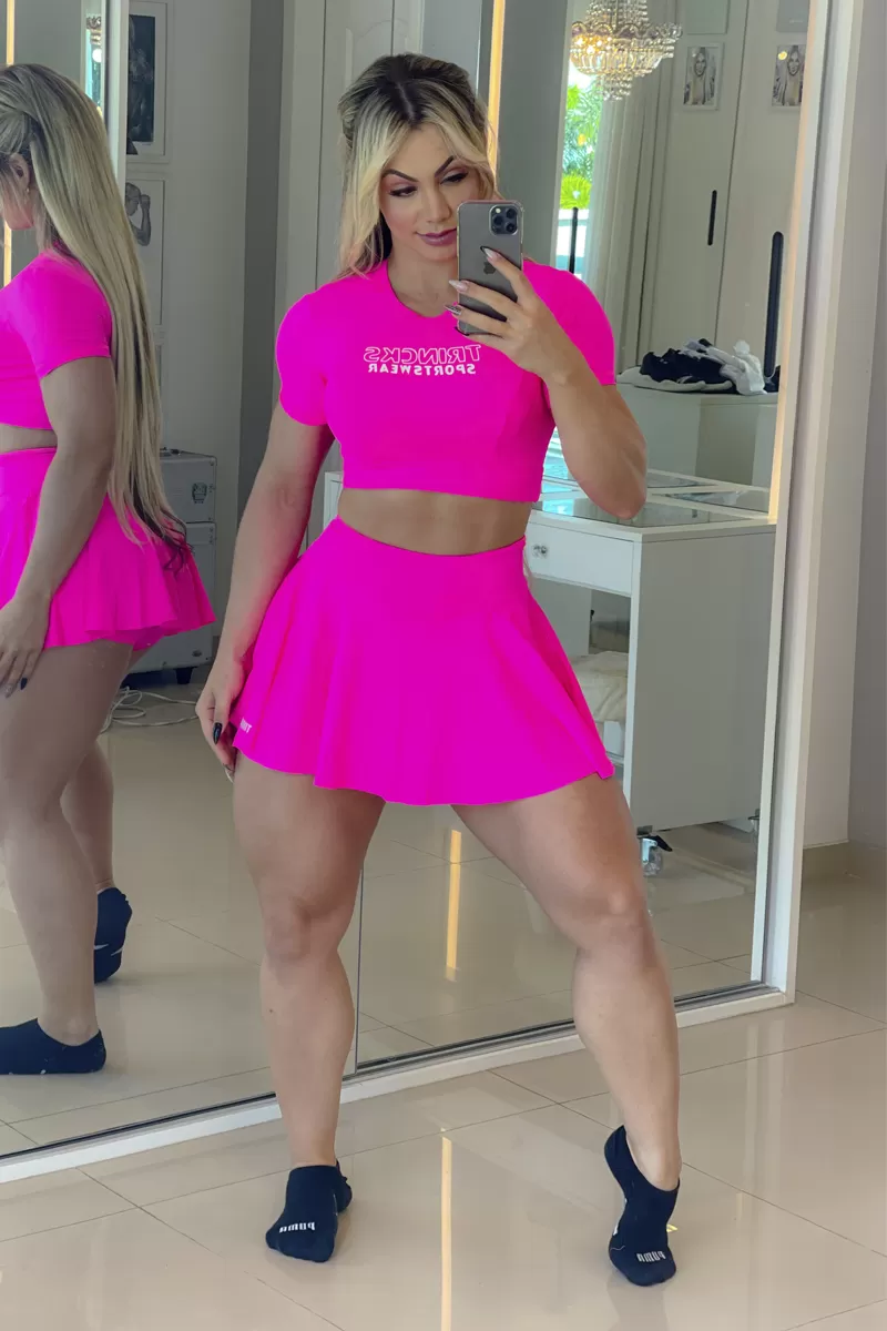 Trincks - Fitness Set Top and Pants Short Skirt and Cropped Pink - cjss-023233 Trincks - Fitness Set Top and Pants Short Skirt and Cropped Pink - cjss-023233
